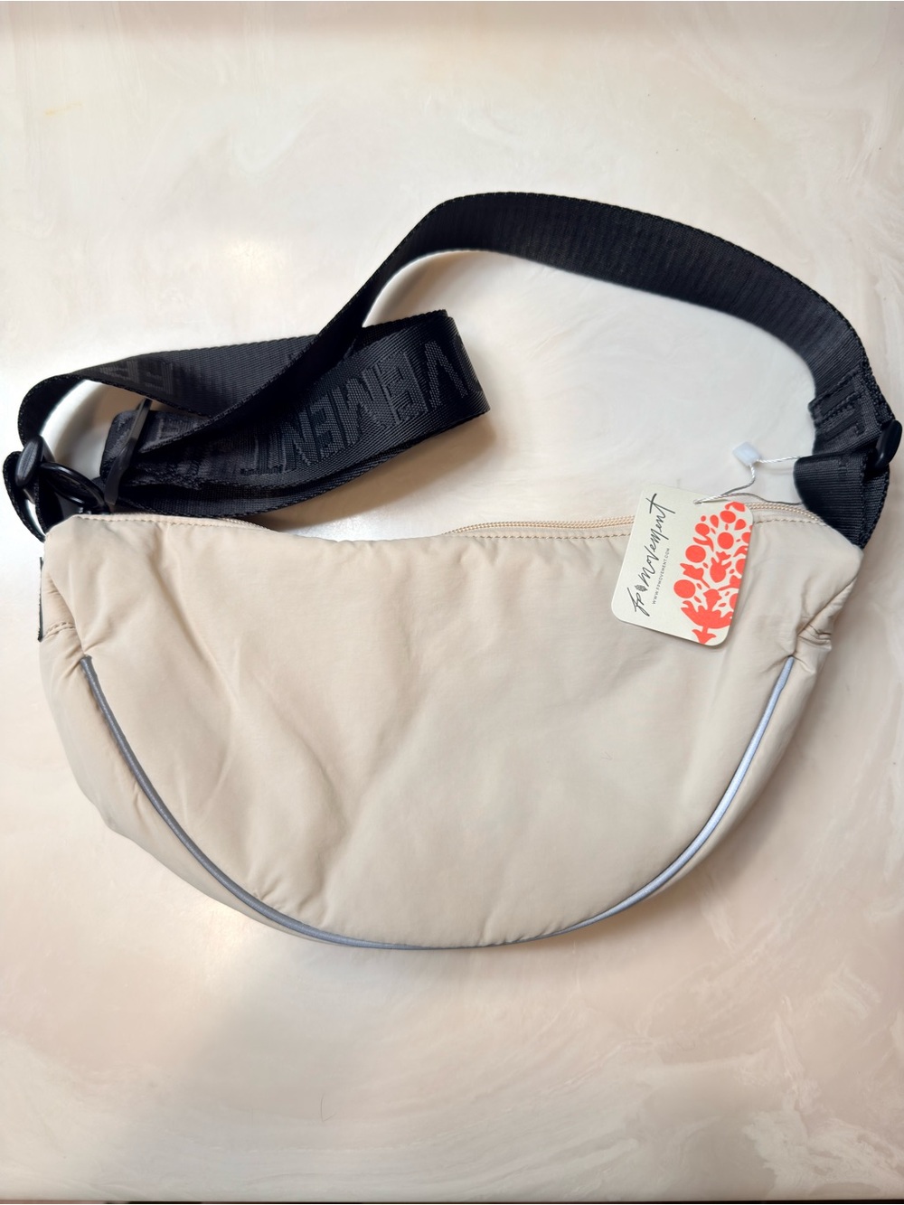 Free People Light Beige Crossbody Belt Bag with Black Strap